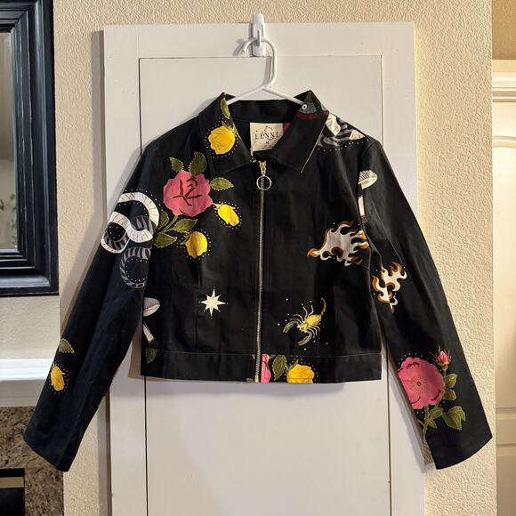 NWT Lenni The Label XENO Floral JACKET BLACK Cropped Size Medium/Size 6 - Picture 6 of 11